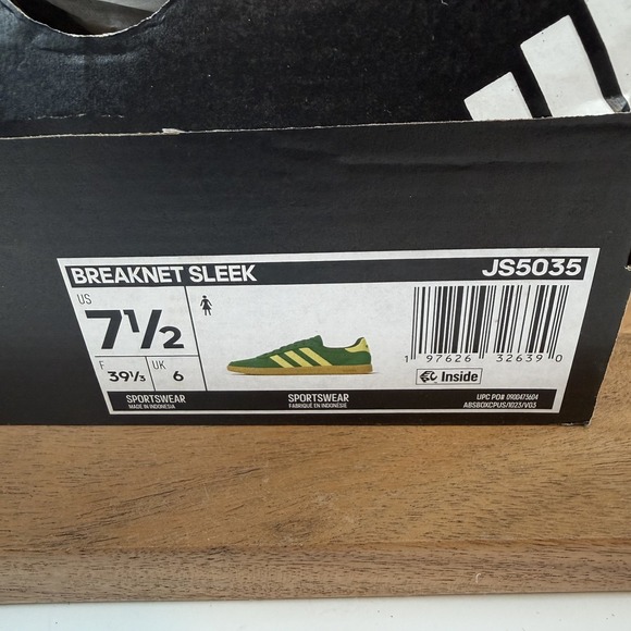 New Womens Adidas Breaknet Sleek Green Yellow Gum Leather Low Sneakers Size 7.5 - Picture 8 of 8